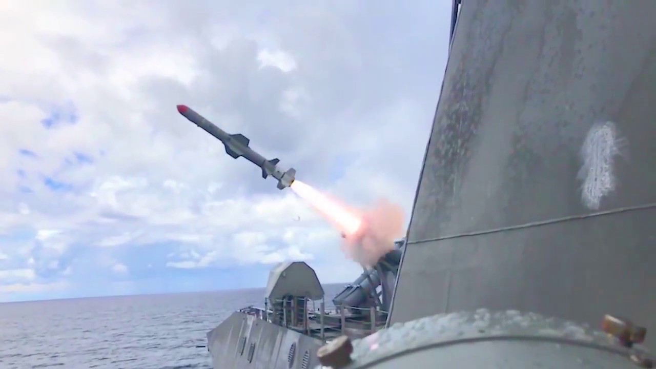 US Navy - USS Coronado (LCS 4) Harpoon Anti-Ship Missile Launch [720p]
