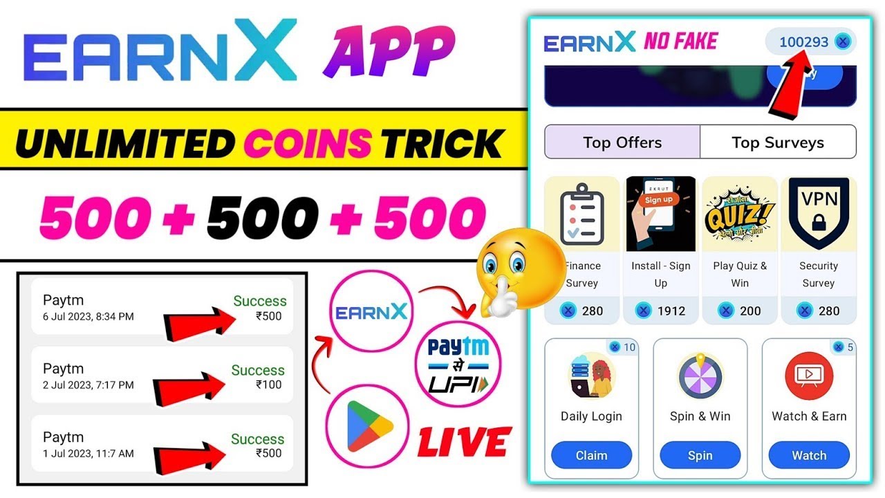 EarnX App Unlimited Trick || EarnX AppPayment Proof || Free Unlimited Paytm Cash