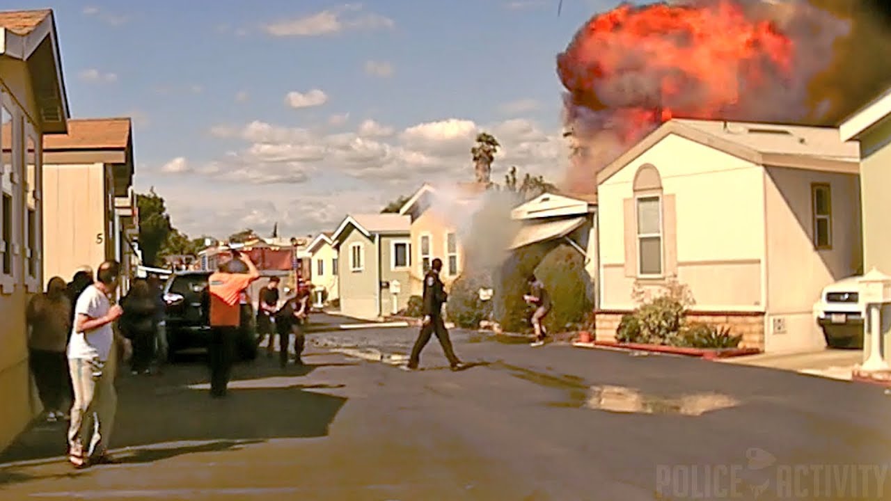 Police Dashcam Shows Mobile Home Explosion in Cypress, California