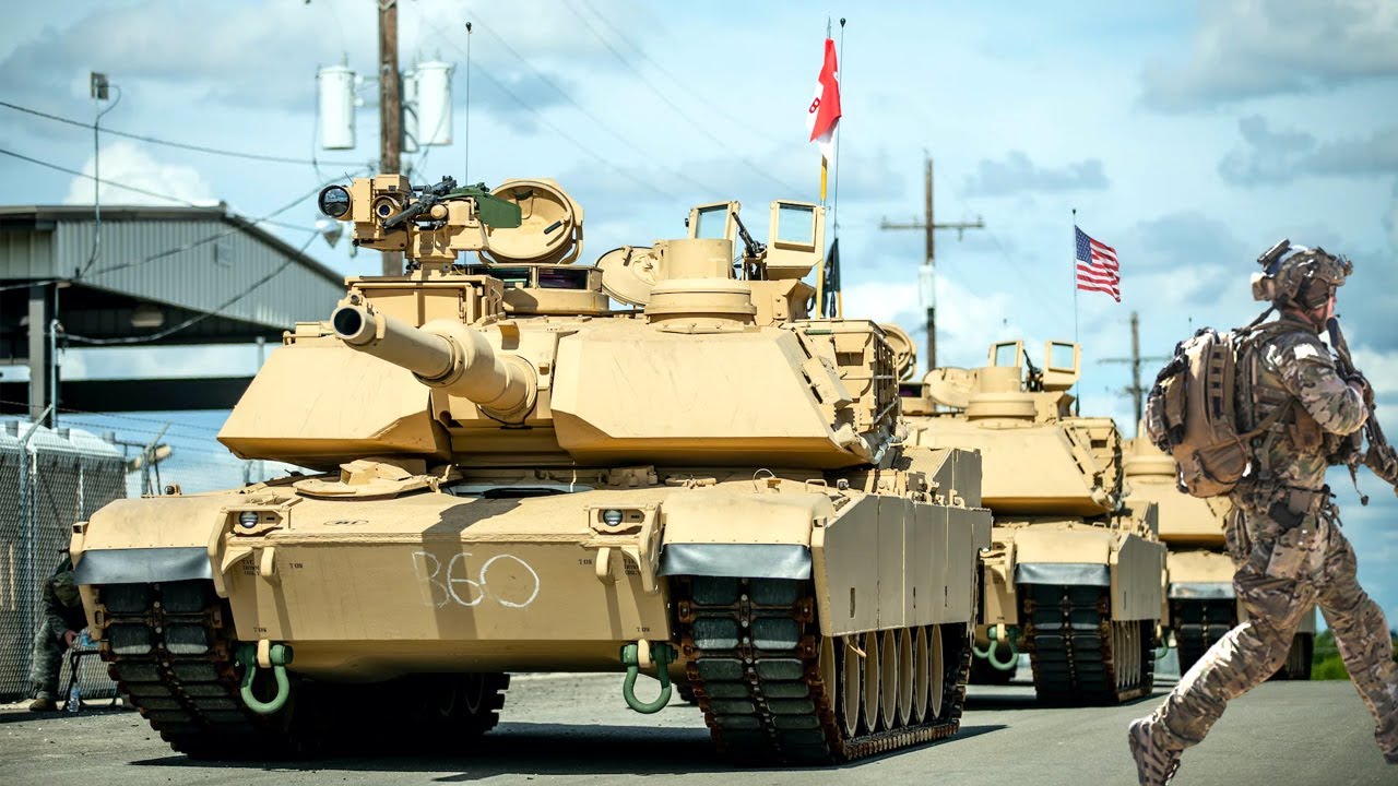 A large number of US Tanks arriving at Poland as part of efforts to strengthen Ukraine eastern flank