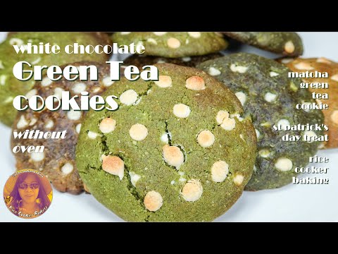 White Chocolate Green Tea Cookies Without Oven | St Patricks Day Cookies | EASY RICE COOKER RECIPES