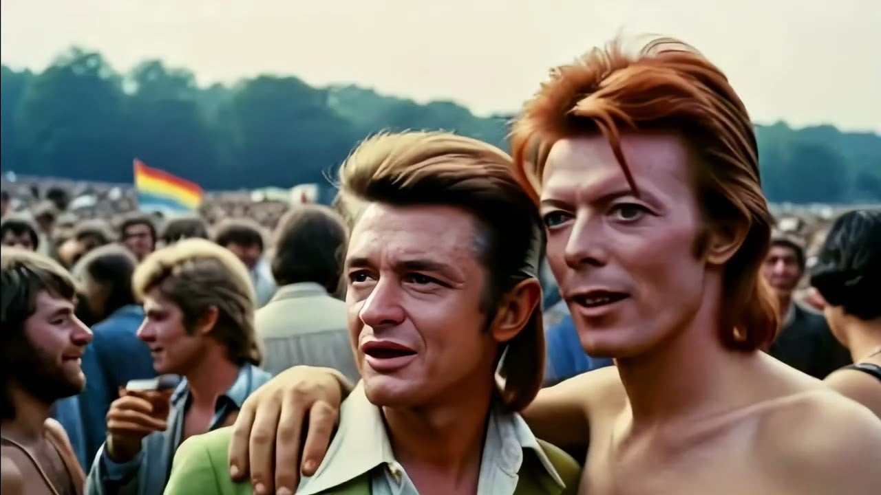 JOHNNY CASH & DAVID BOWIE PARTYING AT WOODSTOCK