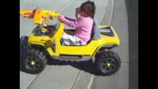 Ava and Baby Stewie Power Wheel Jeep with Belt Fed Machine Gun