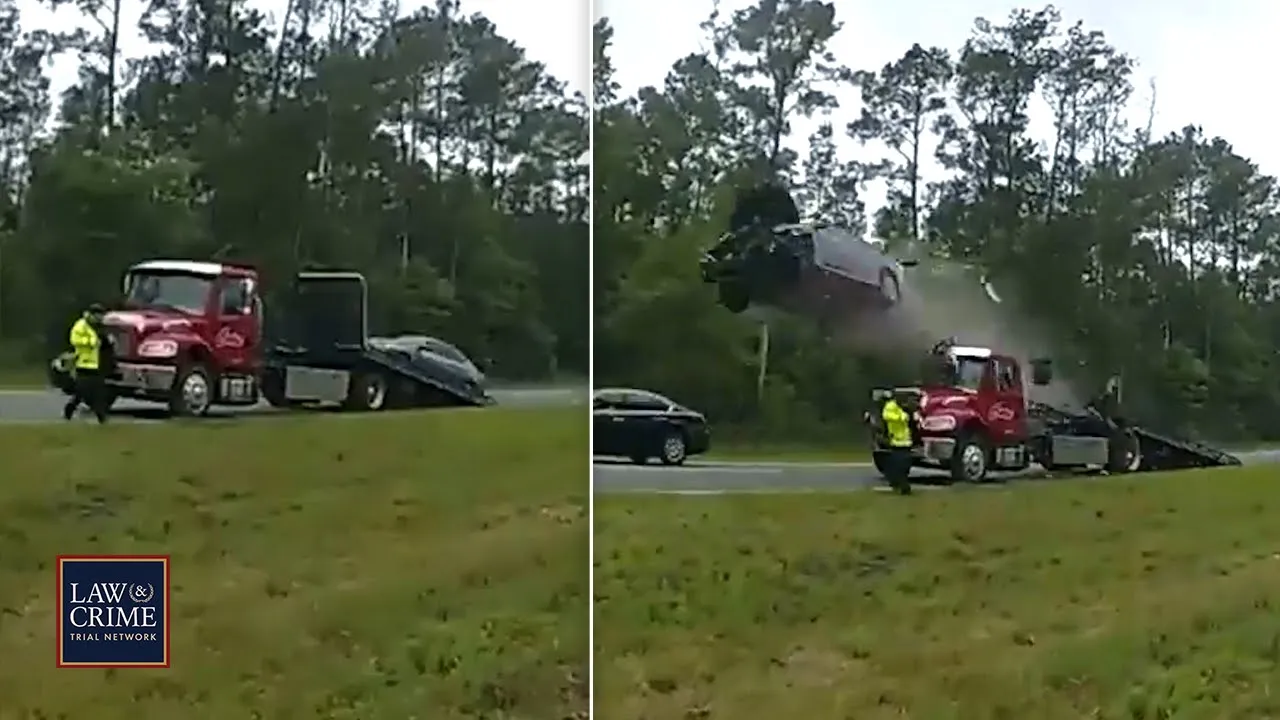 Distracted Florida Driver Launches Car Off Tow Truck Ramp at High Speed on Highway