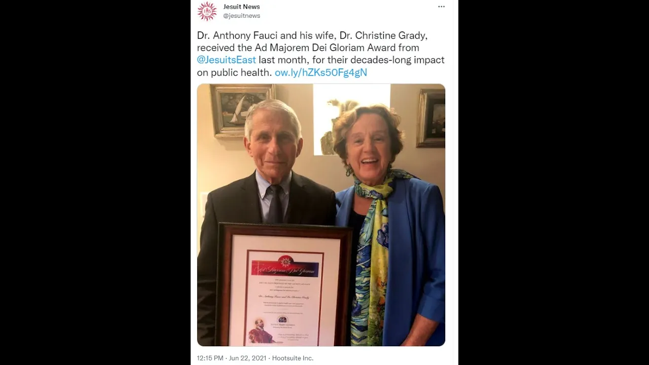Dr. Fauci and his wife get the 'Ad Majorem Dei Gloriam' award from the Jesuits (May 20, 2021)
