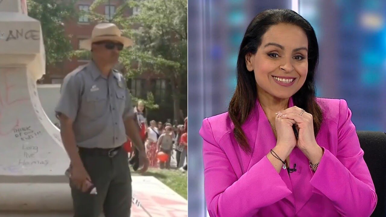 Lefties losing it: Rita Panahi hails lone officer protecting monument from ‘violent mob’
