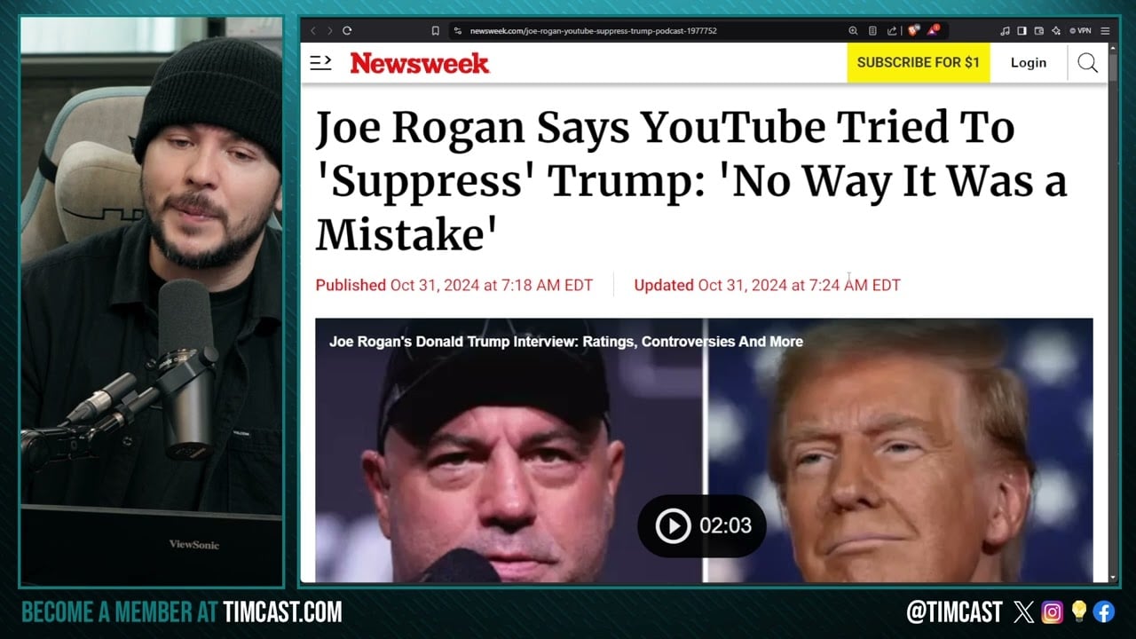 Joe Rogan Says YOUTUBE CENSORING Trump Interview NOT A MISTAKE, Rogue Engineer May Have Hid Show