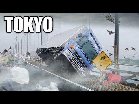 A Strong Storm has hit the Tokyo Olympics! The wind blows down rooftops and overturns cars!