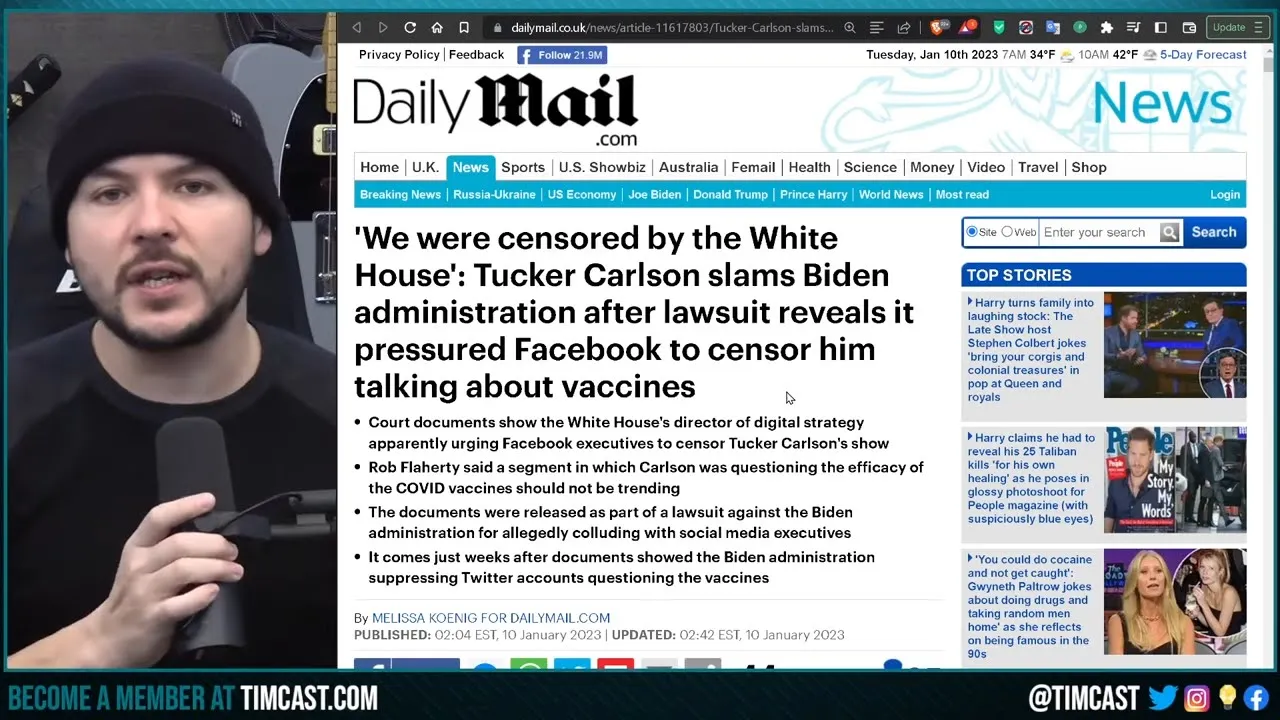 Tucker Carlson SLAMS Biden Admin For DEMANDING Facebook Censor Him VIOLATING The First Amendment