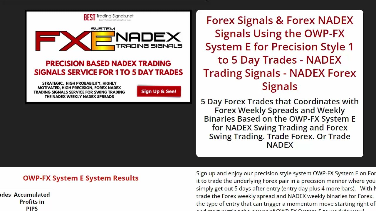 Forex Signals & NADEX Signals with Forex - OWP FX System E for Precision Style 1 to 5 Day Trades