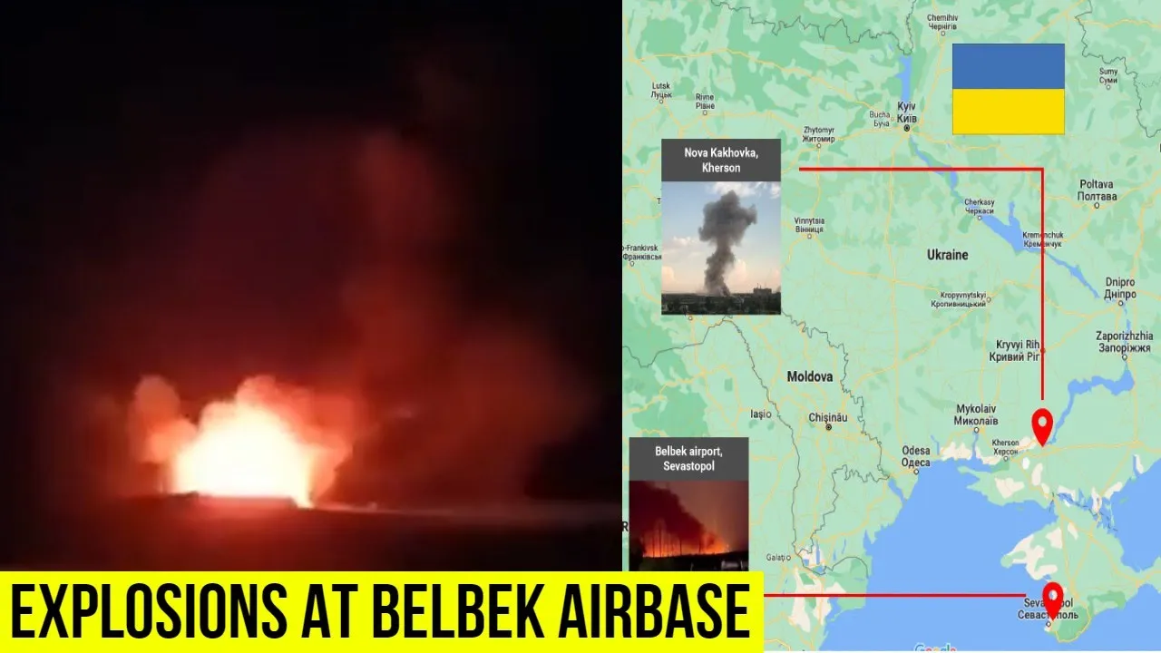 Four explosions were reported at Russian Belbek Airbase in Crimea.