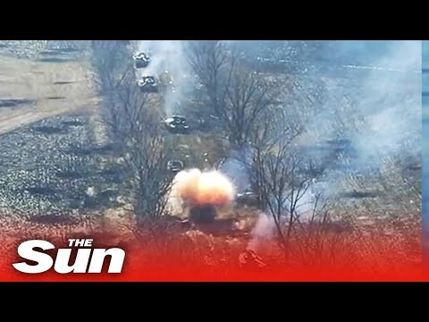 Entire column of Russian tanks destroyed by Ukrainian forces in Donetsk