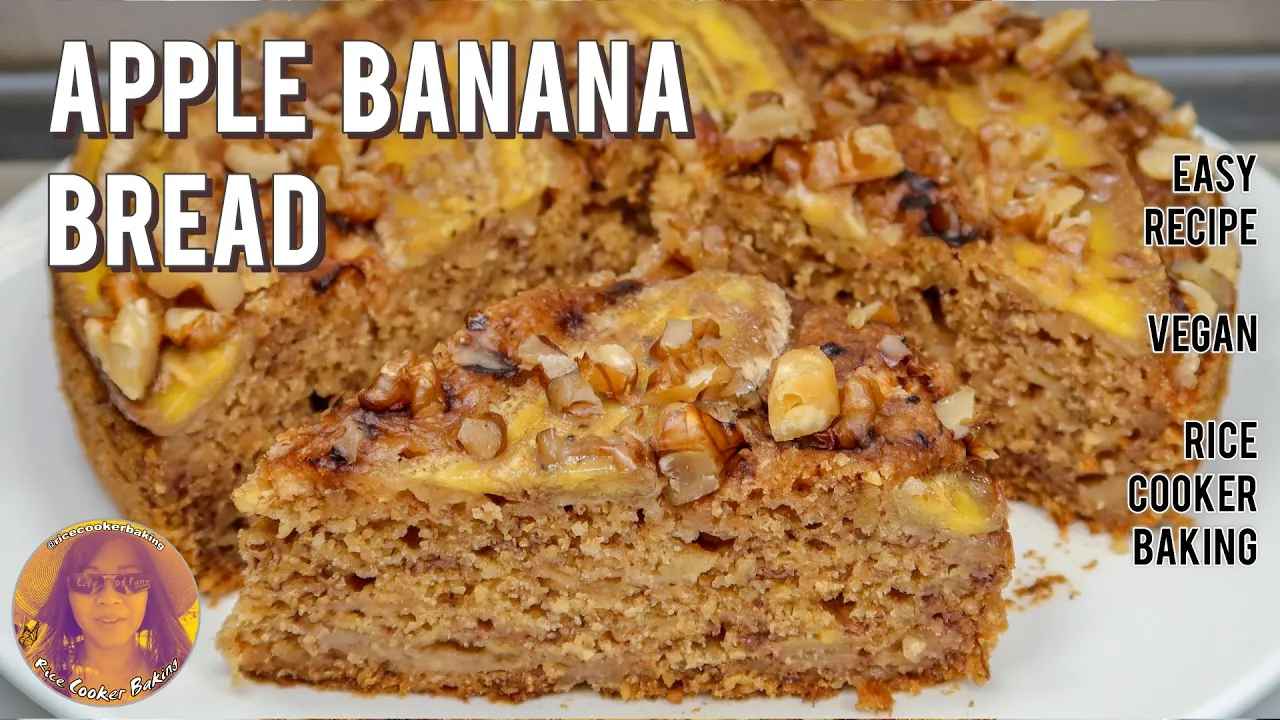 Apple Banana Bread Recipe | Easy Vegan No-Egg No-Oven | EASY RICE COOKER CAKE RECIPES