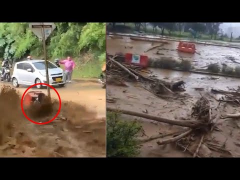Havey Rain's Cause By Massive Floods Hits Medellin, Colombia | Bomberos Medellin.