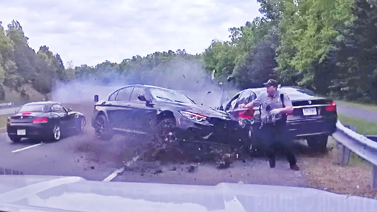 Dashcam Shows Out-of-Control Car Nearly Hit Fairfax Officer in Wild Crash