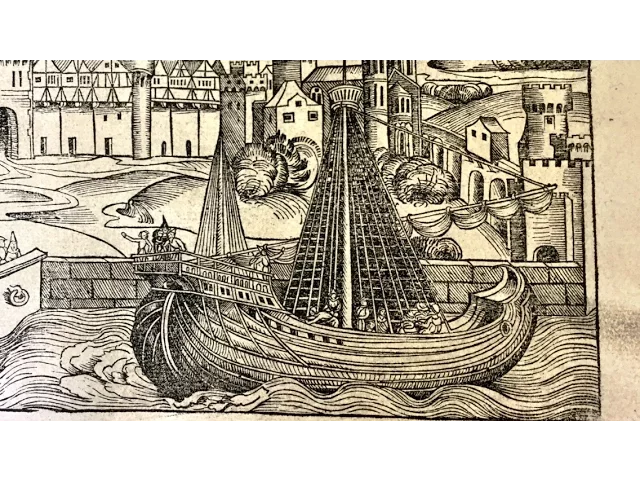 Rare 1400's Woodcuts,History of earth,astrolabe, flat earth map, cities, Jesus Christ, sword