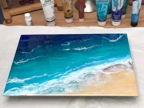 39 - Epoxy Resin & Acrylic art -  Beginners Ocean scene - Amazing results, relax and hear the waves