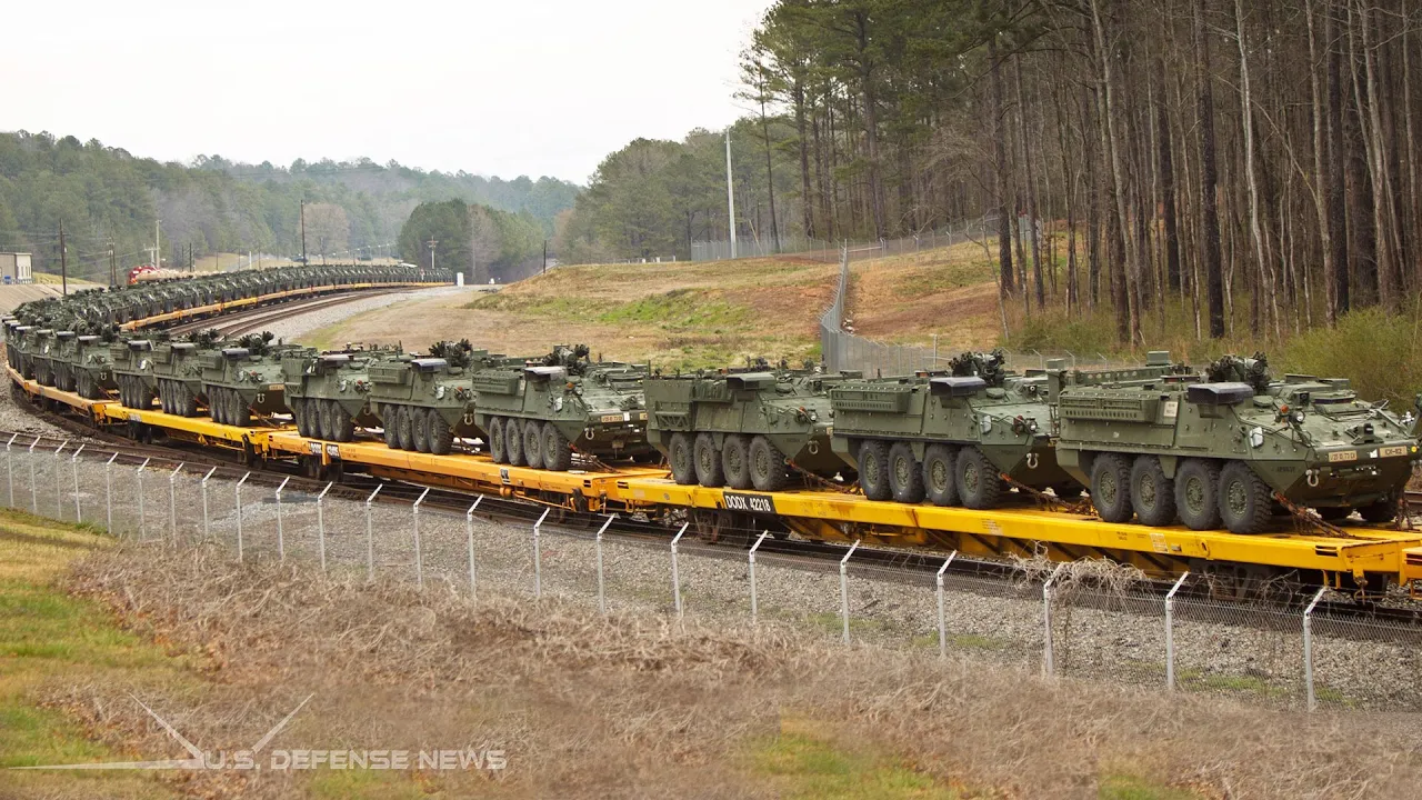 149 US Stryker and Bradley Combat Vehicles in Poland Entering Ukrainian Border
