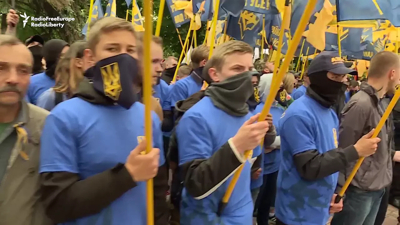 2016: Azov Nazis march to threaten the Ukraine government against elections in Donbass