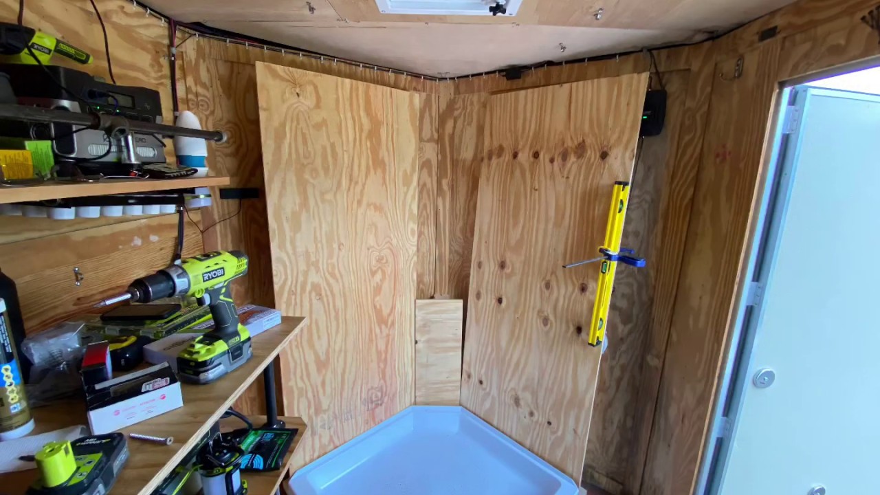 Full-Size RV Shower in 6x12 Converted Cargo Trailer