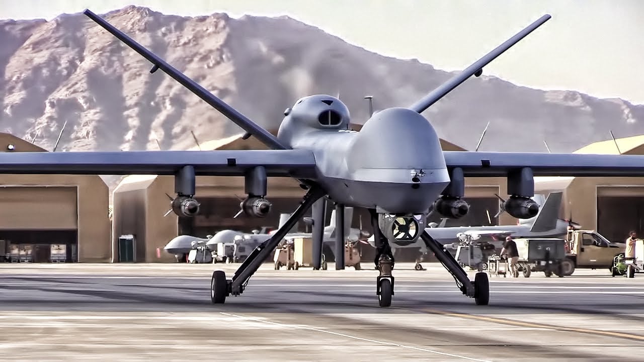 MQ-9 Reaper Takeoff At Kandahar Air Base Armed With GBU-38