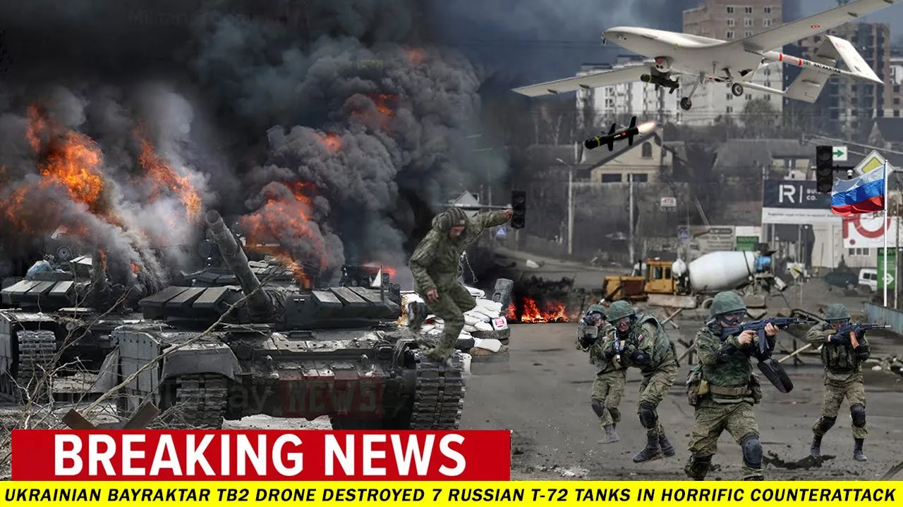Today: Ukrainian Bayraktar TB2 Drone destroyed 7 Russian T-72 tanks in horrific counterattack