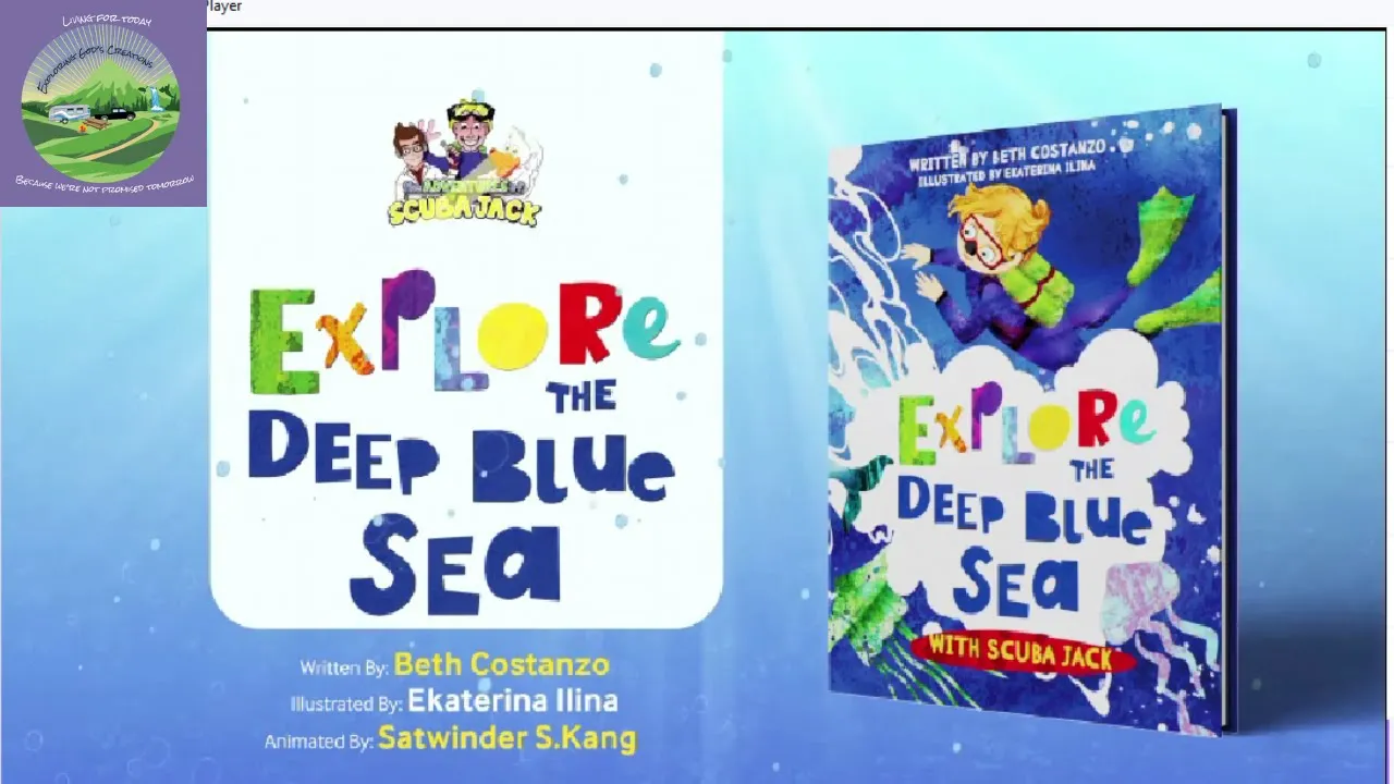 Video of "Explore the deep blue sea" with scuba jack. Video of bedtime story to help child sleep