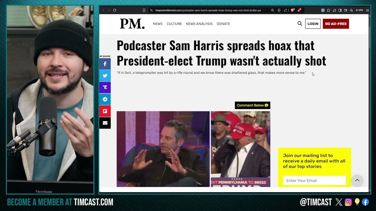 Sam Harris' Brain IS FRIED Pushes HOAX About Trump Assassination, Elon Musk Calls Him MENTALLY ILL