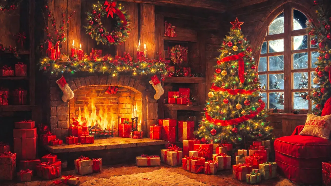 Cozy Christmas Ambience 2024 🎁 Instrumental Christmas Music with Cracking Fireplace