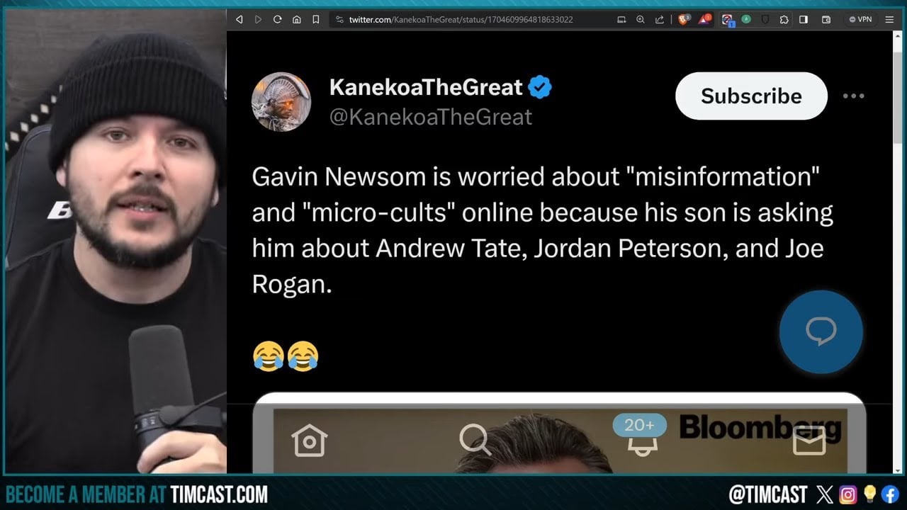 Gavin Newsom PANICKING Over His Kids Being Fans of Joe Rogan, Jordan Petersen, And Andrew Tate