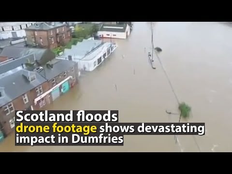 Scotland flood: Dramatic footage shows extent of flooding in Scots town as river breaks its banks