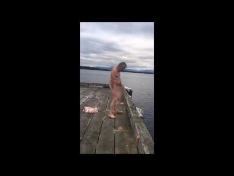 Naked Drunk Old Man Jumps Off Pier