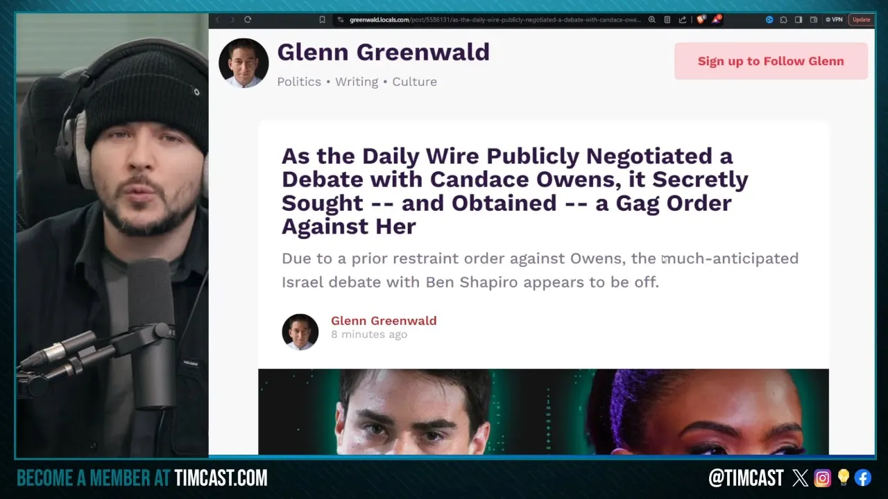 Candace Owens GAGGED By Daily Wire And CANT DEBATE Ben Shapiro Over Israel Claims Glenn Greenwald