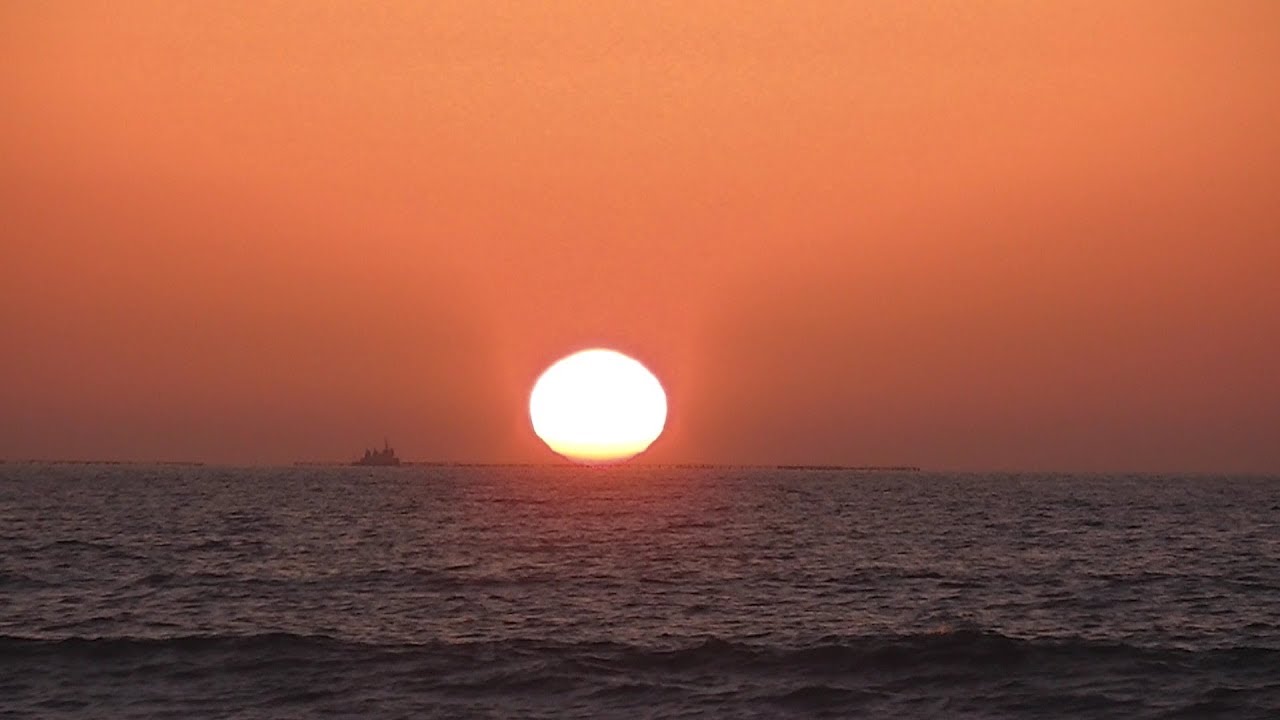 Whole Sun, Very Close Up View Setting Over Pacific Horizon, Punta Banda, Ensenada, Mexico