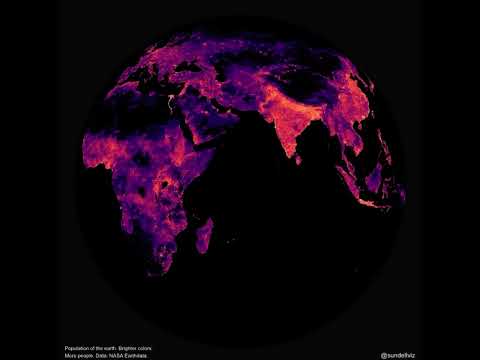 NASA Data Visualization of the World’s Population. Brighter Colors = More People