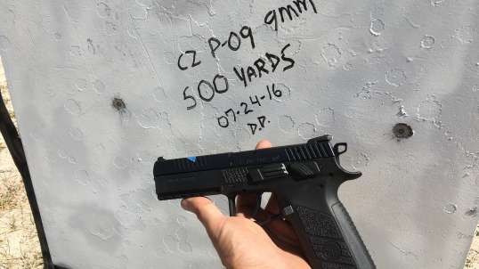 500 Yard CZ P-09 Pistol Shots. Shooting video, technique discussion, and target camera.