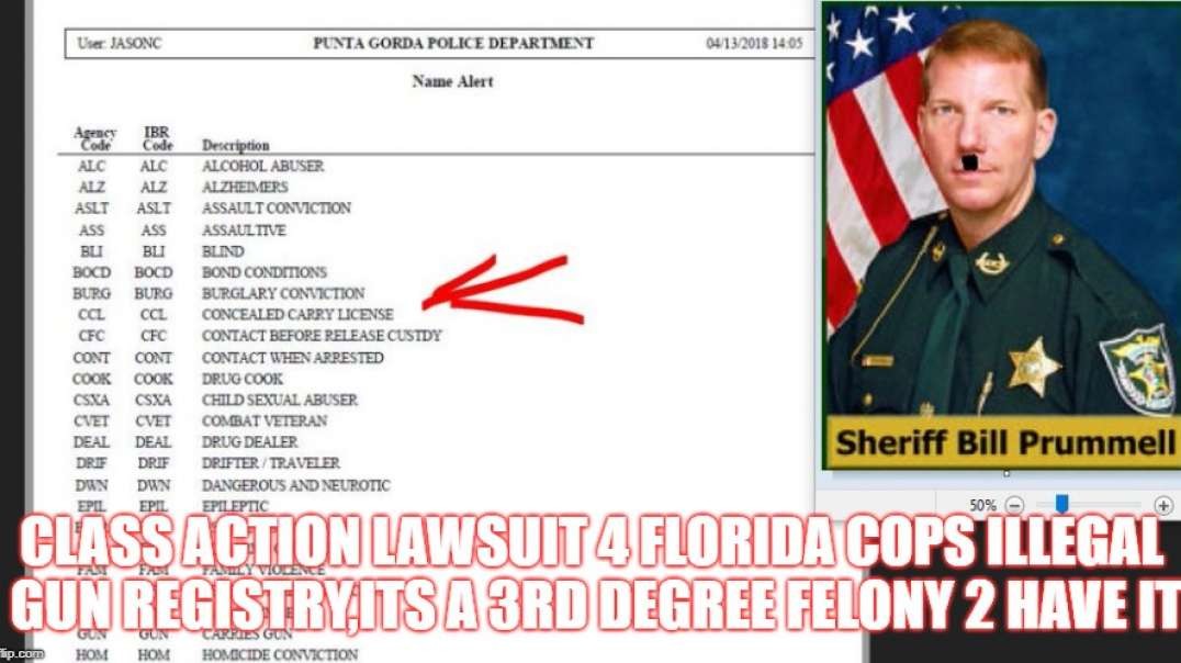 CLASS ACTION LAWSUIT 4 FLORIDA COPS ILLEGAL GUN REGISTRY,ITS A 3RD DEGREE FELONY 2 HAVE IT