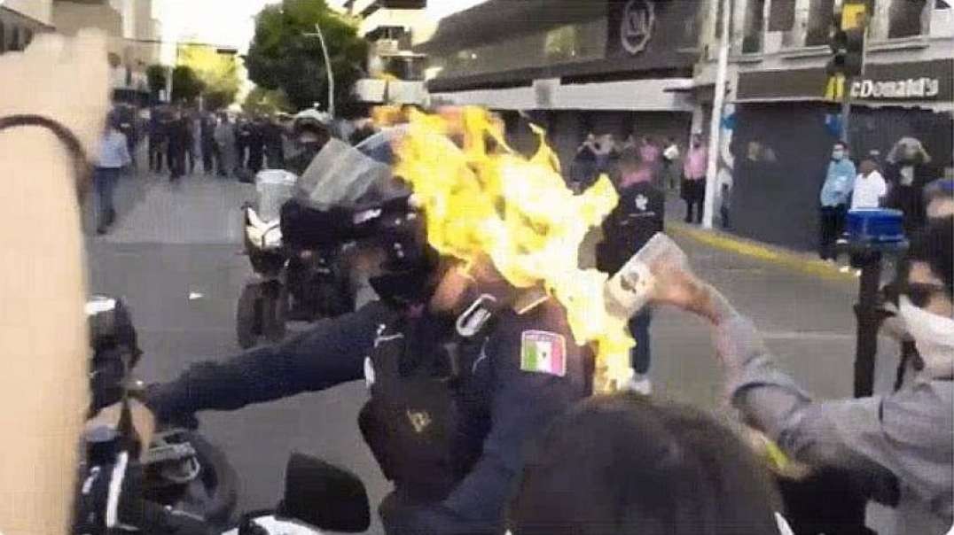 Female pantifa ignited MC-police in fire