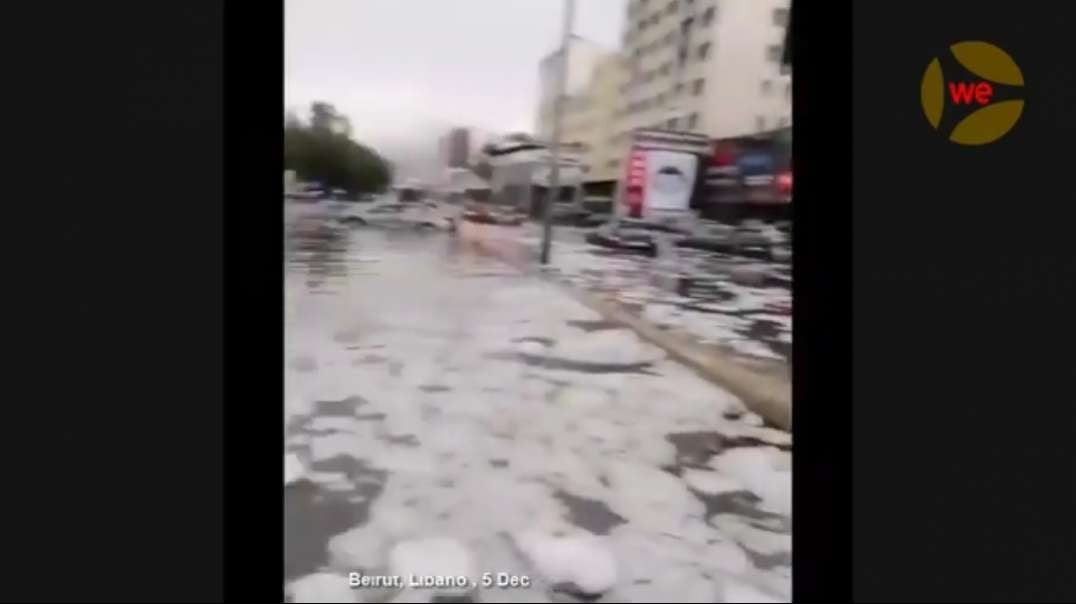 Freak hailstorm hits city of Beirut, Lebanon , swallowing buildings and cars, 5 .mp4