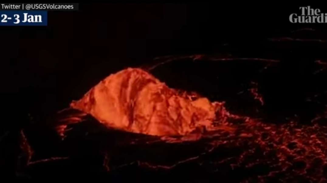 Lava flows inside Hawaii volcano crater after explosion.mp4