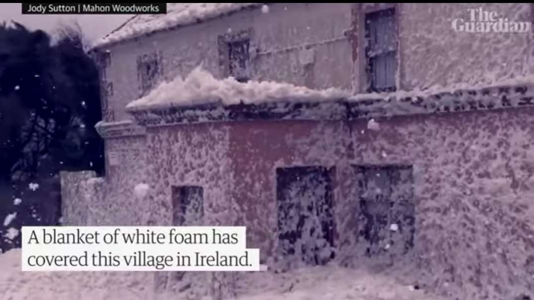 Ireland- white sea foam blankets village of Bunmahon in County Waterford.mp4