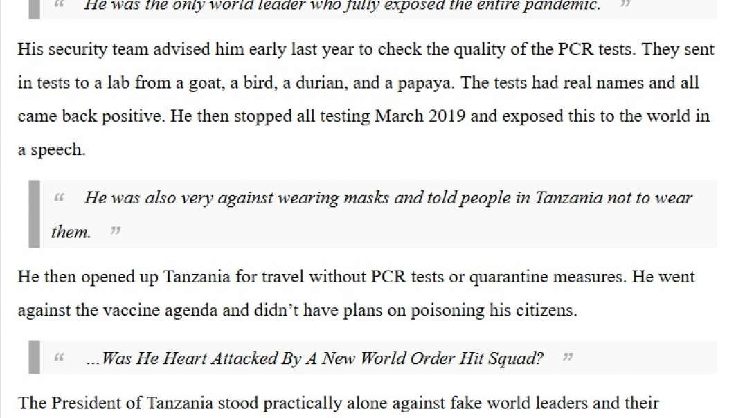 WARNING! PUBLIC HEALTH MAFIA -WHO and WEF ELIMINATING OPPOSITION- Tanzanian President John MAGUFULI is murdered