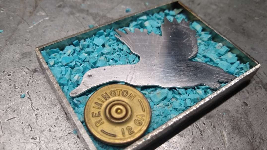 Custom Duck hunting belt buckle Turquoise and Stainless.