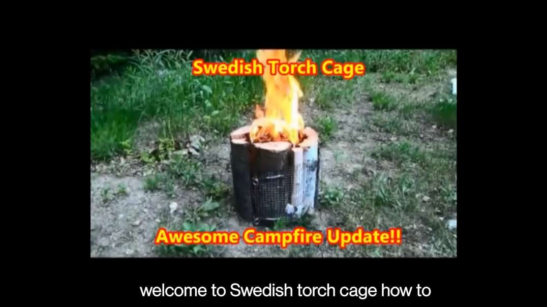 Awesome Campfire! Swedish Torch Cage!! Rocket Stove  Survival! Updated Design!