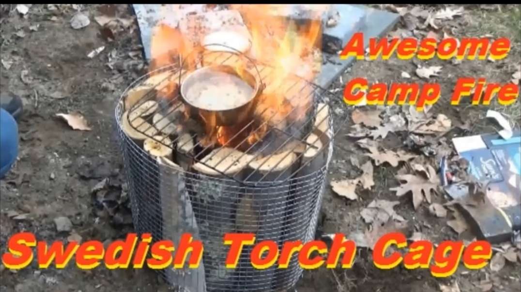 (206) Awesome Campfire! Swedish Torch Cage!! Rocket Stove- Survival!.mp4