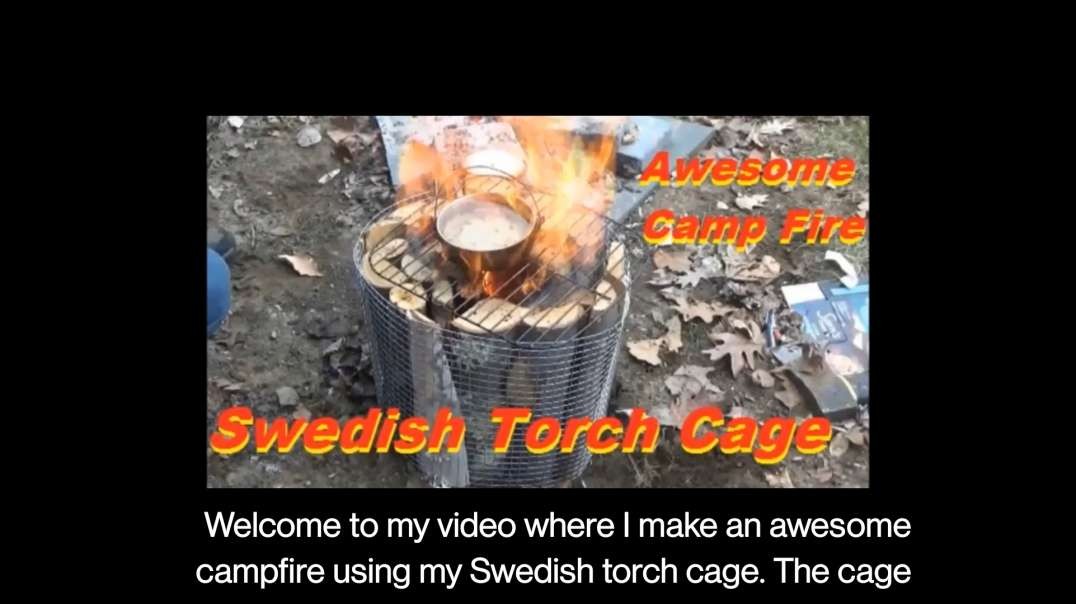 Awesome Campfire! Swedish Torch Cage!! Rocket Stove  Survival!