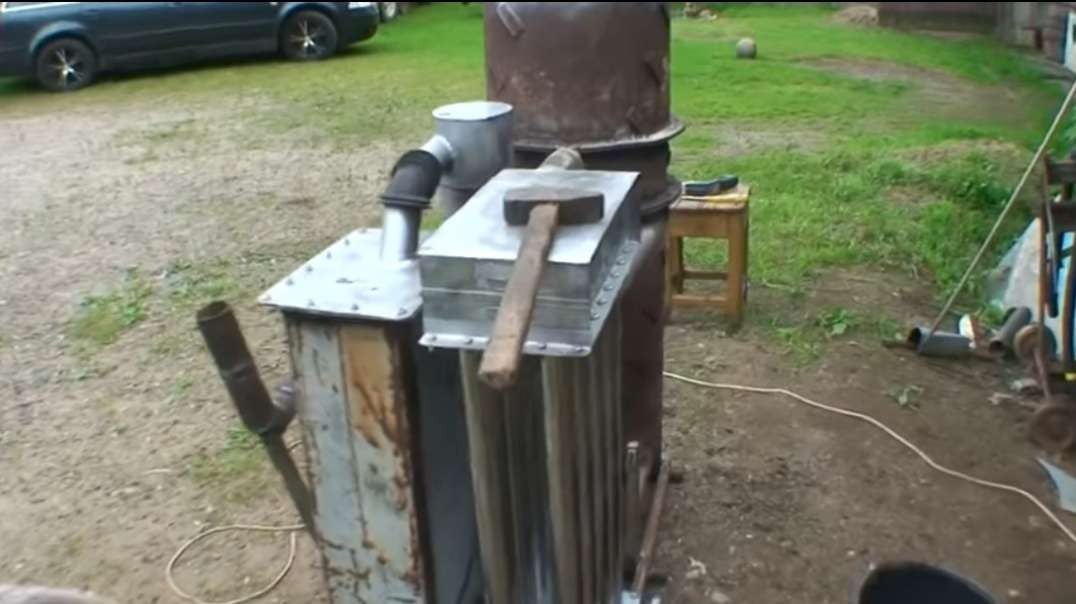 (294) Wood gasifier ( first motor run from gas ).mp4