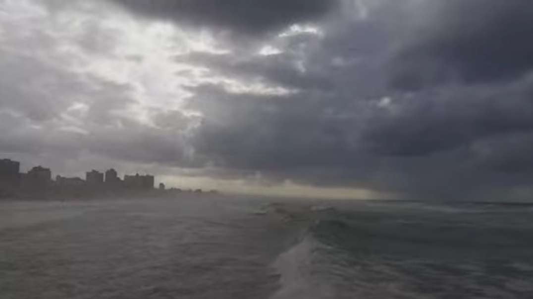 Black clouds and strong waves hit the coast of Gaza City, Palestine