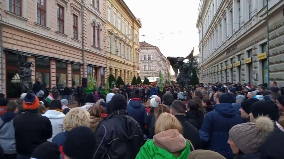 Large crowd protesting against vaccine mandates in Hungary (Szeged) 18th December 2021