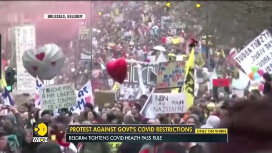 Thousands stage protest in Brussels over covid-19 restrictions; police fire wate.mp4